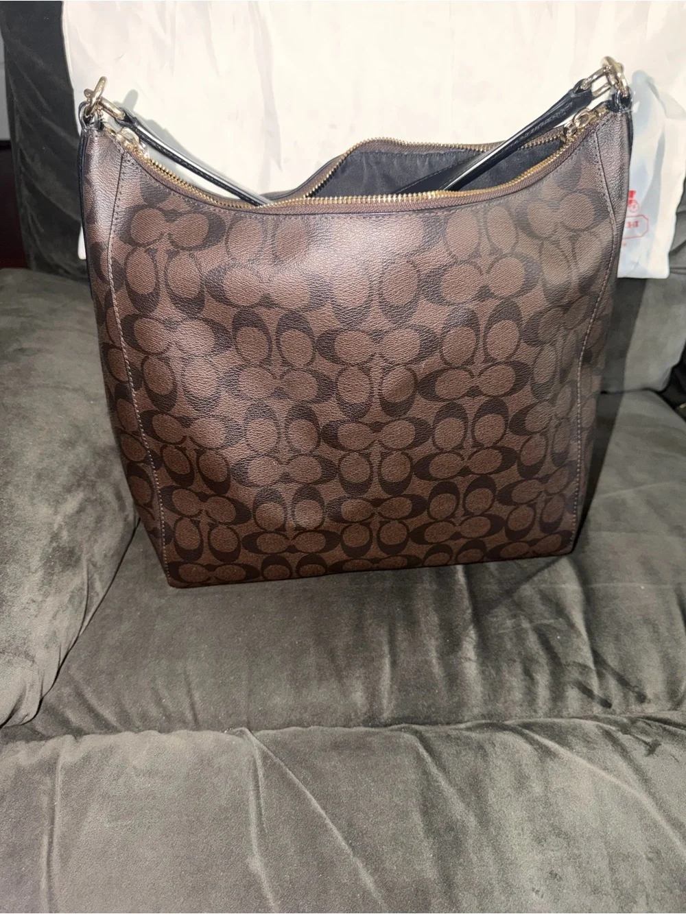 Coach Dark Brown Signature Canvas Shoulder Bag